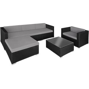 Conjunto de ratán para 4-5 personas con sillones y mesa, ne…