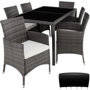 Conjunto de ratán para 6 personas, 1 mesa 6 sillas, gris/bl…
