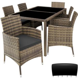 Conjunto de ratán para 6 personas, 1 mesa 6 sillas, natural…