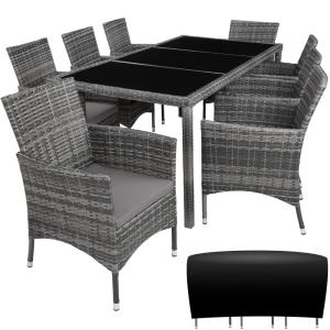 Conjunto de ratán para 8 personas, sillas y mesa, gris jasp…
