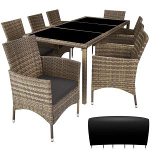 Conjunto de ratán para 8 personas, sillas y mesa, natural/g…