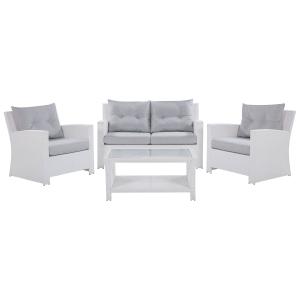 Conjunto de sofá y mesa 4 personas blanco