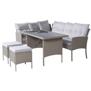 Conjunto de sofá y mesa de exterior en ratán, beige