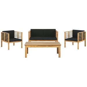 Conjunto de sofá y mesa madera de acacia 4 personas negro