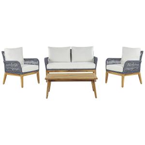 Conjunto de sofá y mesa madera de acacia blanco crema