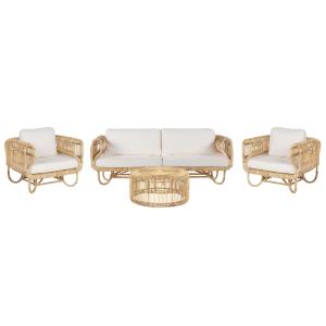 Conjunto de sofá y mesa ratán 5 personas beige