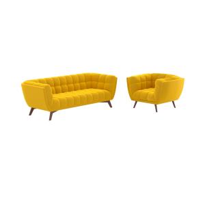 Conjunto de sofá y sillón de terciopelo amarillo para 4 per…