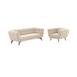 Conjunto de sofá y sillón de terciopelo beige para 4 person…
