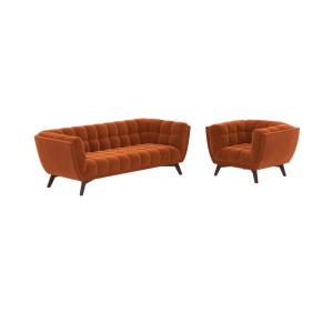Conjunto de sofá y sillón de terciopelo naranja para 4 pers…