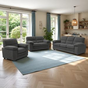 Conjunto de sofás de pana gris oscuro   2 plazas   sillón