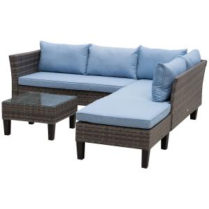 Conjunto de sofás de ratán 140 x 70 x 66 cm color azul