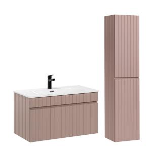 Conjunto lavabo encastrado 80 cm y mueble columna estratifi…