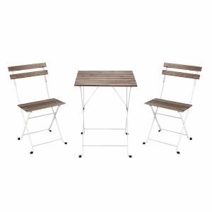 Conjunto mesa   2 sillas plegables en madera y hierro blanco