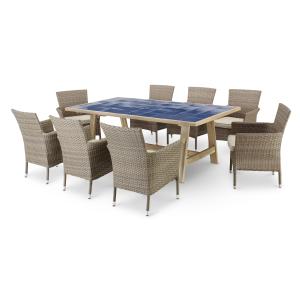 Conjunto mesa cerámica azul 205x105   8 sillas ratán sintét…