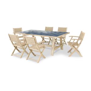 Conjunto mesa cerámica azul 205x105 y 6 sillas