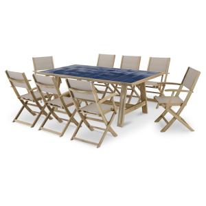 Conjunto mesa cerámica azul 205x105 y 8 sillas