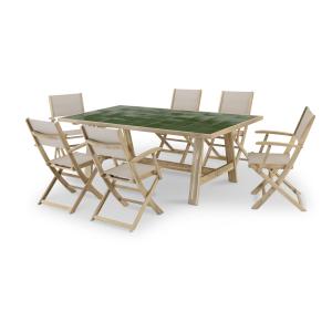 Conjunto mesa cerámica verde 205x105   6 sillas textileno b…