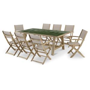 Conjunto mesa cerámica verde 205x105 y 8 sillas