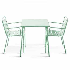 Conjunto mesa de jardín cuadrada y 2 sillas de acero verde…