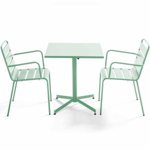 Conjunto mesa de jardín cuadrada y 2 sillas de metal verde…