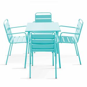 Conjunto mesa de jardín cuadrada y 4 sillas de acero turque…