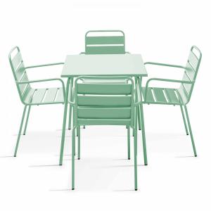 Conjunto mesa de jardín cuadrada y 4 sillas de acero verde…