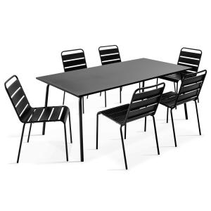 Conjunto mesa de jardín y 6 sillas de metal negro