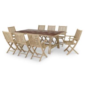 Conjunto mesa en madera y cerámica terracota 205x105   8 si…