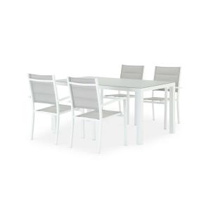 Conjunto mesa fija 160×90 y 4 sillas jardín blanco