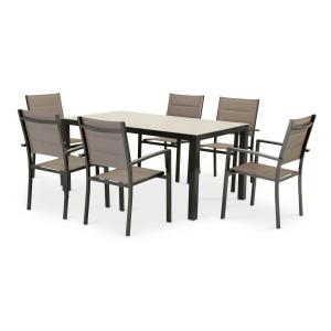 Conjunto mesa fija 160×90 y 6 sillas jardín marrón