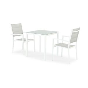 Conjunto mesa fija 70×70 y 2 sillas jardín blanco