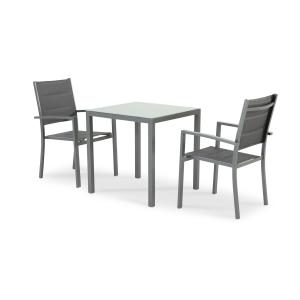 Conjunto mesa fija 70×70 y 2 sillas jardín gris