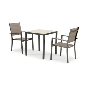 Conjunto mesa fija 70×70 y 2 sillas jardín marrón