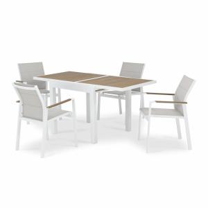 Conjunto mesa jardín 160/80x80 cm y 4 sillas aluminio blanc…