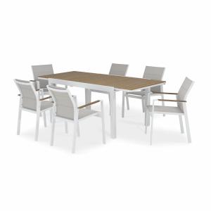 Conjunto mesa jardín 200/140x90 cm y 6 sillas aluminio blan…