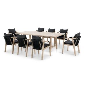 Conjunto mesa jardín 230×100 cm y 8 sillas madera y cuerda…