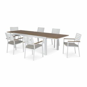 Conjunto mesa jardín 300/200x100 cm y 6 sillas aluminio bla…
