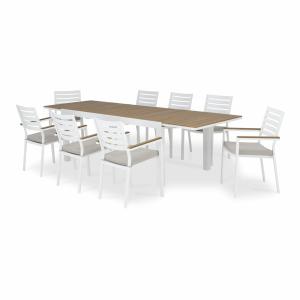 Conjunto mesa jardín 300/200x100 cm y 8 sillas aluminio bla…