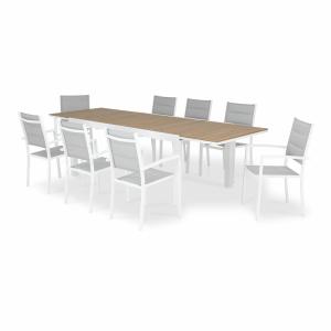 Conjunto mesa jardín 300/200x100 y 8 sillas aluminio blanco