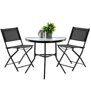 Conjunto mesa media   2 sillas plegables color negro
