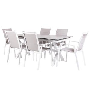 Conjunto mesa y sillas acolchadas, extensible 180 a 240cm b…