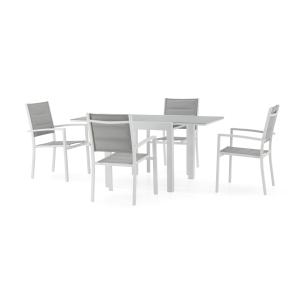 Conjunto mesa y sillas jardín 4 plazas aluminio blanco 