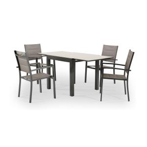 Conjunto mesa y sillas jardín 4 plazas aluminio marrón
