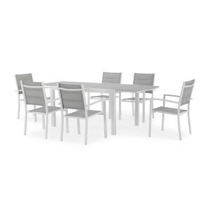 Conjunto mesa y sillas jardín 6 plazas aluminio blanco