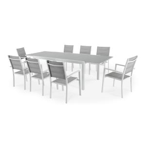 Conjunto mesa y sillas jardín 8 plazas aluminio blanco