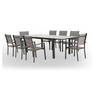 Conjunto mesa y sillas jardín 8 plazas aluminio marrón