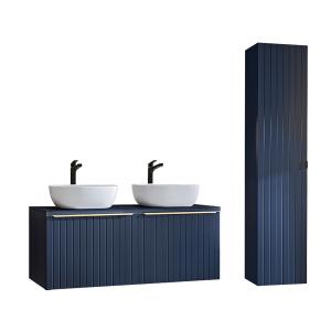 Conjunto mueble doble lavabo 120cm y columna eros azul