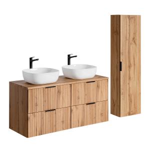 Conjunto mueble lavabo 120 cm y columna estratificado beige