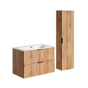 Conjunto mueble lavabo encastrado 80 cm y columna estratifi…