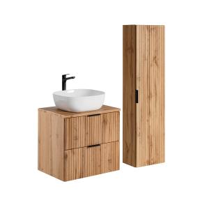 Conjunto mueble lavabo y columna estratificado beige